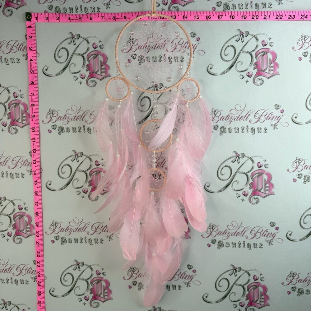 Dreamcatcher beaded feathers Pink Feather Dreamcatcher Wall Hanging